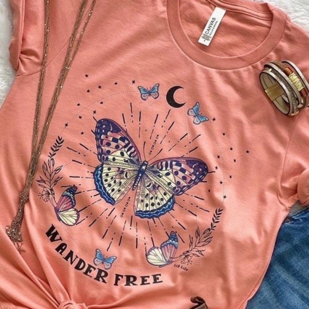 Peach T Shirt Short Sleeve Graphic Butterfly  XL TP4083